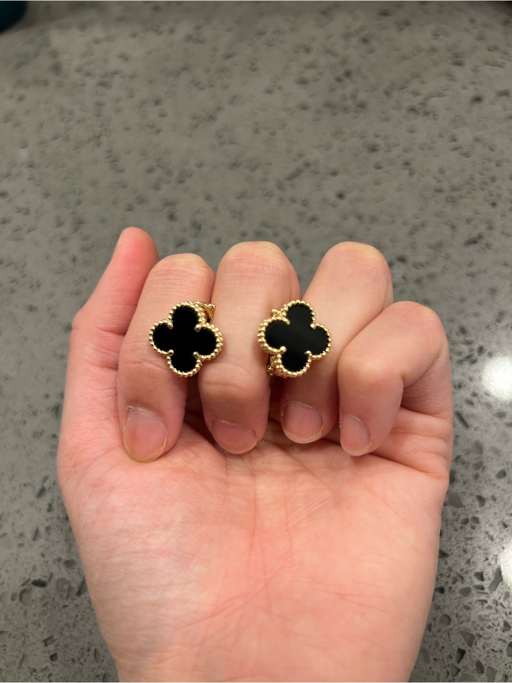 Gold and Black Clover Stud Earrings - Elegant Women’s Jewelry (New)
